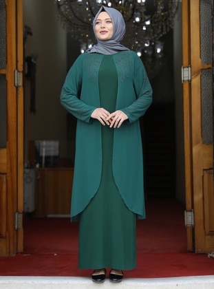 Emerald - Unlined - Crew neck - Modest Plus Size Evening Dress - Amine Hüma