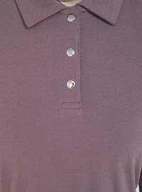 Purple - Point Collar - Unlined - Cotton - Modest Dress