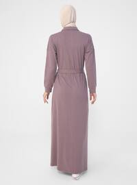 Purple - Point Collar - Unlined - Cotton - Modest Dress