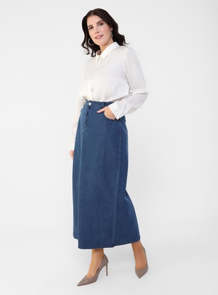 Navy Blue - Unlined - Plus Size Skirt - Alia