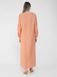 Salmon - Unlined - V neck Collar - Plus Size Dress