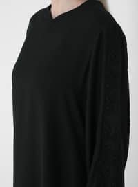 أسود - نسيج غير مبطن - قبة V - فستان مقاس كبير