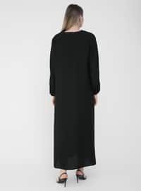 Black - Unlined - V neck Collar - Plus Size Dress