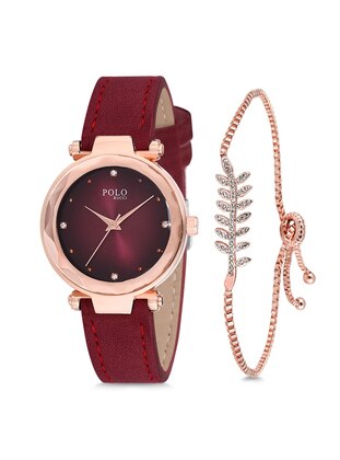 Women's Watch And Zircon Stone Bracelet Gift Burgundy