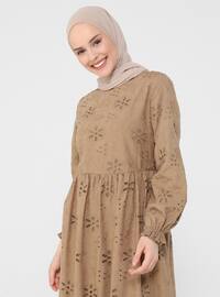 Brown - Crew neck - Fully Lined - Modest Dress