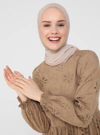 Brown - Crew neck - Fully Lined - Modest Dress