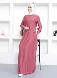 Pocket Detailed Modest Dress Rose