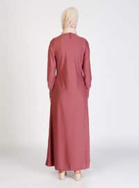 Pocket Detailed Modest Dress Rose