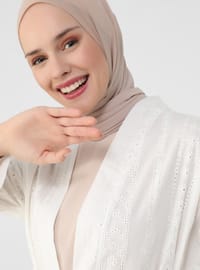 White - Ecru - V neck Collar - Unlined - Abaya