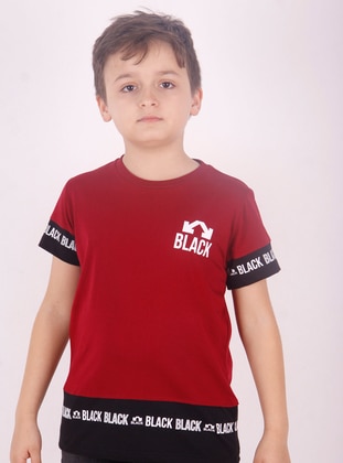 Boy's Black Printed T-Shirt Burgundy
