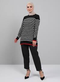 Ecru - Black - Stripe - Crew neck - Unlined - Knit Tunics