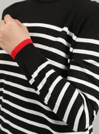 Ecru - Black - Stripe - Crew neck - Unlined - Knit Tunics