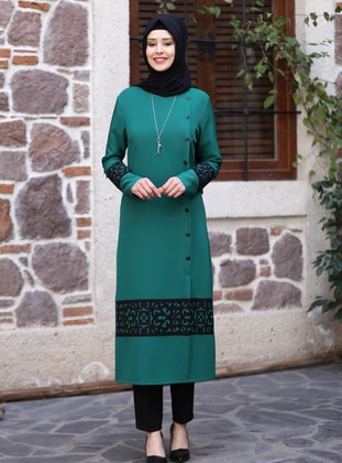 Sea Tunic&Pants Two Piece Hijab Evening Dresses Emerald