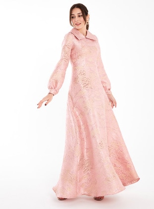 Pink - Multi - Point Collar - Modest Evening Dress - Ayşen Özen