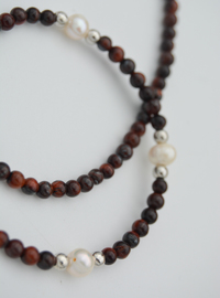 Tiger's Eye and Pearl Necklace Multi Color