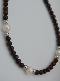 Tiger's Eye and Pearl Necklace Multi Color