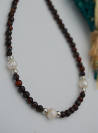 Tiger's Eye and Pearl Necklace Multi Color