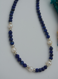 Lapis Lazuli & Pearl Necklace Multi Color