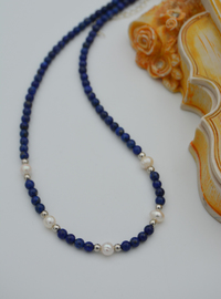 Lapis Lazuli & Pearl Necklace Multi Color