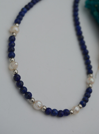 Lapis Lazuli & Pearl Necklace Multi Color
