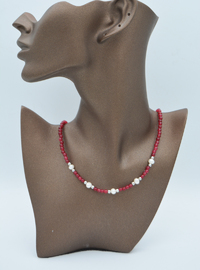 Red Stone and Pearl Necklace Multi Color
