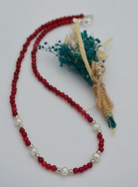 Red Stone and Pearl Necklace Multi Color