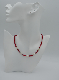 Red Stone and Pearl Necklace Multi Color