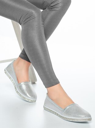 Silver tone - Flat - Flat Shoes - Moda Değirmeni