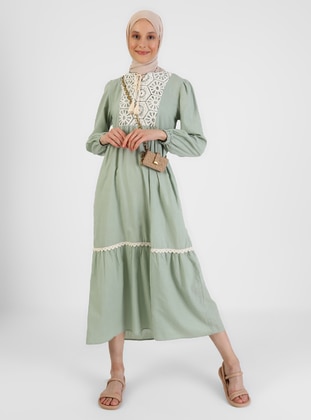 Natural Fabric Lace Modest Dress Thyme