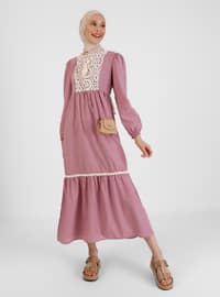 Pink - Crew neck - Unlined - Modest Dress