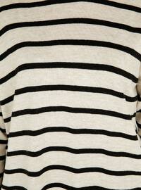 Beige - Stripe - Crew neck - Unlined - Knit Tunics