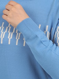 Blue - Crew neck - Unlined - Knit Tunics