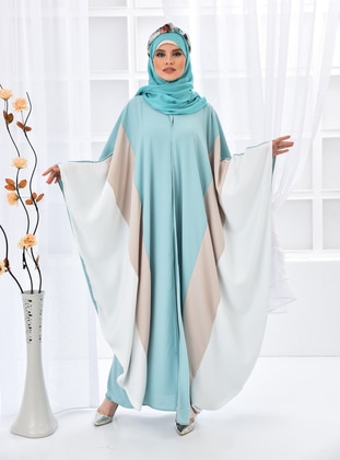 Tricolor Front Open Abaya Dress Mint