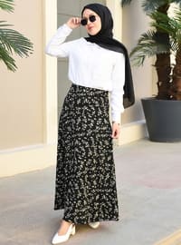 Black - Floral - Unlined - Skirt