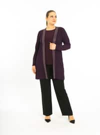 Purple - Crew neck - Unlined - Plus Size Evening Suit - Arıkan