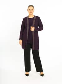 Purple - Crew neck - Unlined - Plus Size Evening Suit - Arıkan