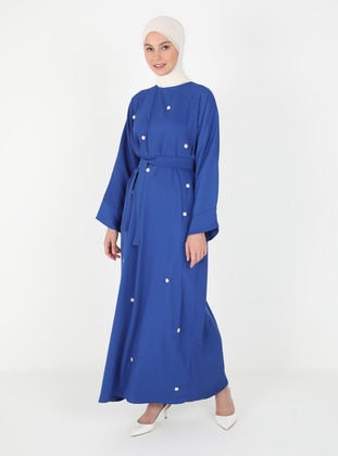 Blue - Crew neck - Unlined - Modest Dress - Tuncay