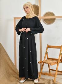 Pearl Accessory Detailed Modest Dress Black