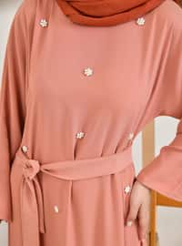 Pearl Accessory Detailed Modest Dress Salmon
