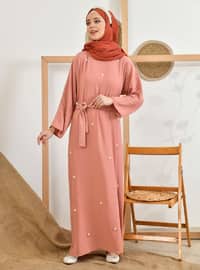 Pearl Accessory Detailed Modest Dress Salmon
