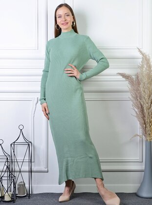 Green Almond - Polo neck - Unlined - Modest Dress - Pinkmark