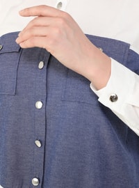 White - Blue - Point Collar - Plus Size Tunic