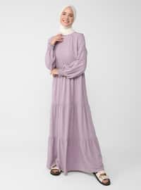 Purple - Crew neck - Unlined - Viscose - Modest Dress