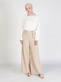 Button Detailed Trousers Stone