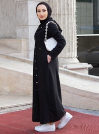 Snap Fastenedped On Front Hijab Cape Black Coat