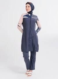 Anthracite - Multi - Fully Lined - Full Coverage Swimsuit Burkini