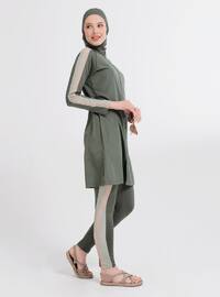 Khaki - Multi - Fully Lined - Full Coverage Swimsuit Burkini