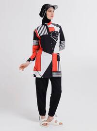 Red - Multi - Fully Lined - Full Coverage Swimsuit Burkini