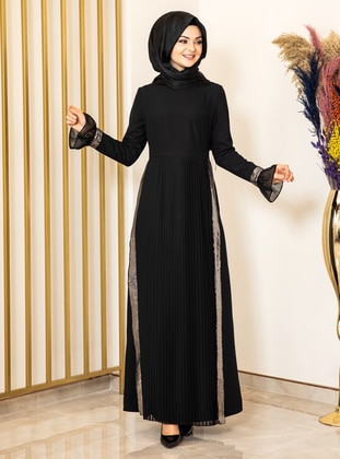 Black - Unlined - Crew neck - Modest Evening Dress - Fashion Showcase Design