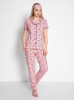 Dusty Rose - V neck Collar - Multi - Pyjama Set - Fawn